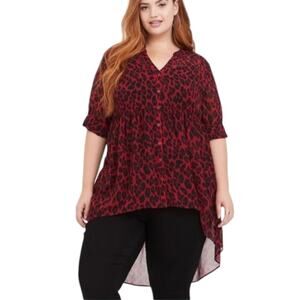 Torrid Black & Red Animal Print Chiffon high Low Tunic Length Shirt Plus Size 3X
